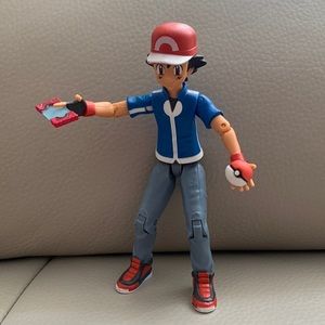 Htf 2017 Pokemon Ash Action Figure Set By Tomy W/ Original Pokeball &/Pokedex 4”